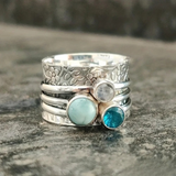 Eleganter Natürlicher Blauer Stein Ring