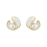Goldfarbene und Weisse Emaille Stecker Ohrringe