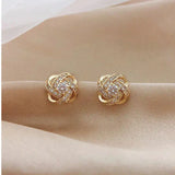 Goldfarbene Spiral Blumen Kristall Stecker Ohrringe