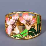 Eleganter Floraler Goldfarben Emaille Ring