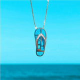 Silberfarbene Blaue Opal Flip-Flop Anhänger Halskette