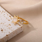 Vintage Edelstahl Drehbarer Sonnenopal Ring