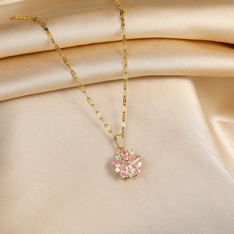 Romantische Rosa Sakura Halskette aus Edelstahl