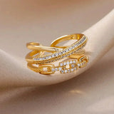 Goldfarbener Kettenlink Kristall Ring