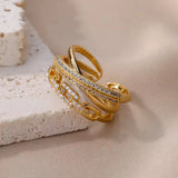 Goldfarbener Kettenlink Kristall Ring