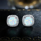 Elegante Silberfarbene Runde Weisser Fire Opal Stecker Ohrringe