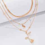 Elegantes Goldfarbenes Rosen Anhänger Ketten Set