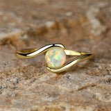 Zeitloser Rundes Regenbogen Weisser Feueropal Ring