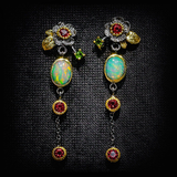 Boho Ohrringe mit Opal und Roten Zirkonias