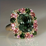 Vintage Grüner und Rosa Kristall Ring