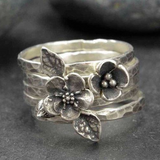 Vintage Blumen Silberfarben Lagenring