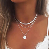 Lagen Silberfarben Choker und Anhänger Halskette Set